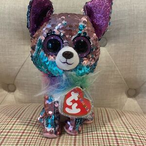 Ty Sequin Chihuahua with Purple Ears and Rainbow Fur